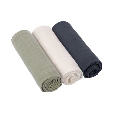 Lässig Swaddle &amp; Burp Blanket L Olive/Milky/Navy 85 x 85 cm