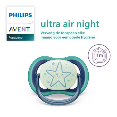 Philips Avent Fopspeen Ultra Air Nighttime Star / Moon 6-18mnd (2 stuks) SCF376/13
