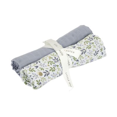 Little Dutch Swaddle Doeken Hydrofiel Forest Adventure &amp; Denim Blue 70 x 70 cm (Set van 2)