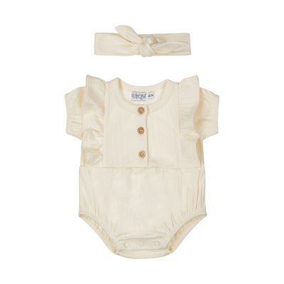 Dirkje Set Romper + Haarband - Maat 62 - Off White 