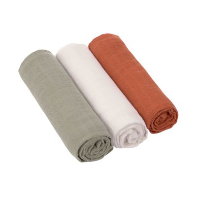 Lässig Swaddle &amp; Burp Blanket L Rust/Olive/Milky 85 x 85 cm